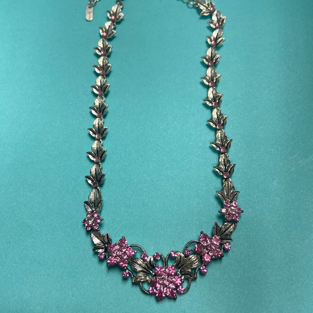 Floral Silver and Pink Necklace